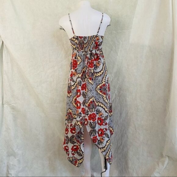 Almost Famous Grey Orange Yellow Spaghetti Strap Pixie BOHO Floral Print Dress M - Picture 7 of 12
